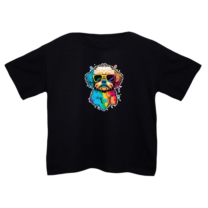 کراپ‌تی شرت آستین کوتاه زنانه مدل سگ کارتونی