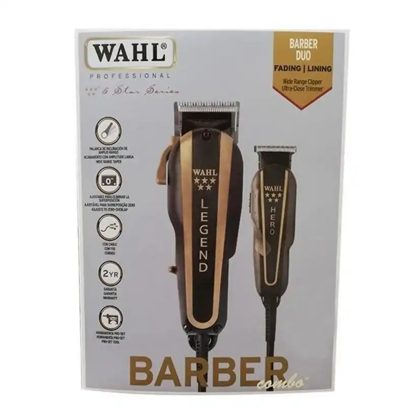 ماشین اصلاح موی سر و صورت وال پروفشنال مدل باربر کمبو بسته 2 عددی به همراه شانه یدک وال بسته 10 عددی