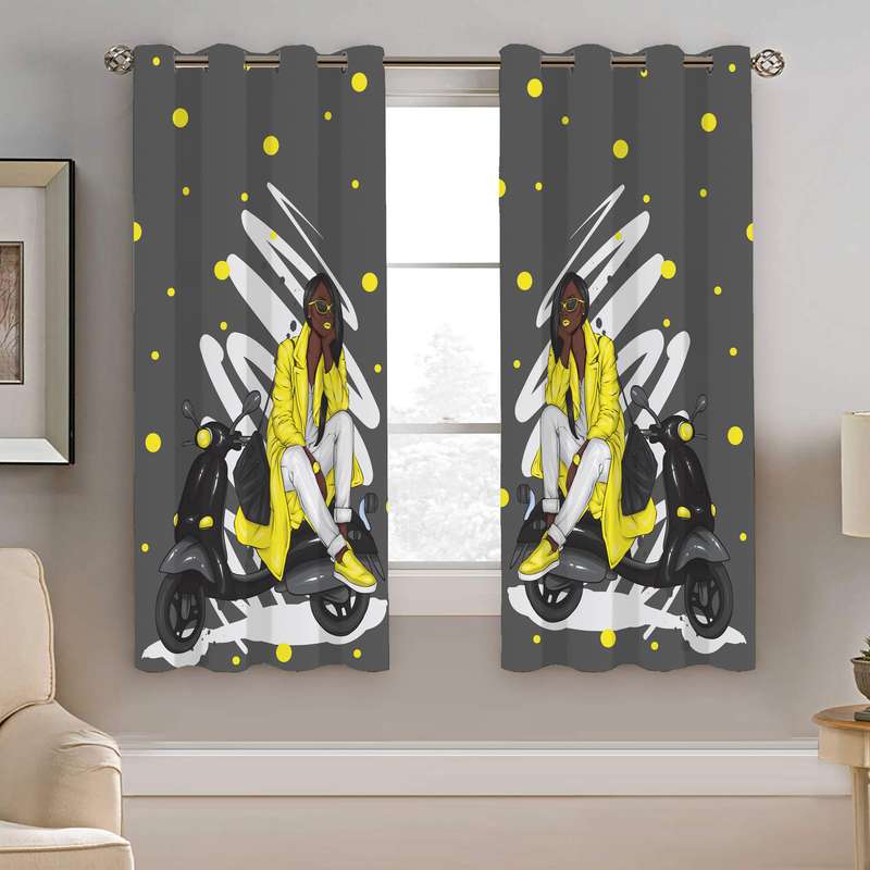 پرده نیروانا طرح دختر موتور سوار مدل مخمل کد 5092 سایز 140×200 سانتی متر