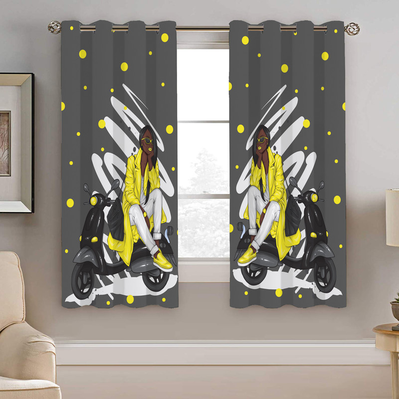 پرده نیروانا طرح دختر موتور سوار مدل مخمل کد 5092 سایز 140×200 سانتی متر