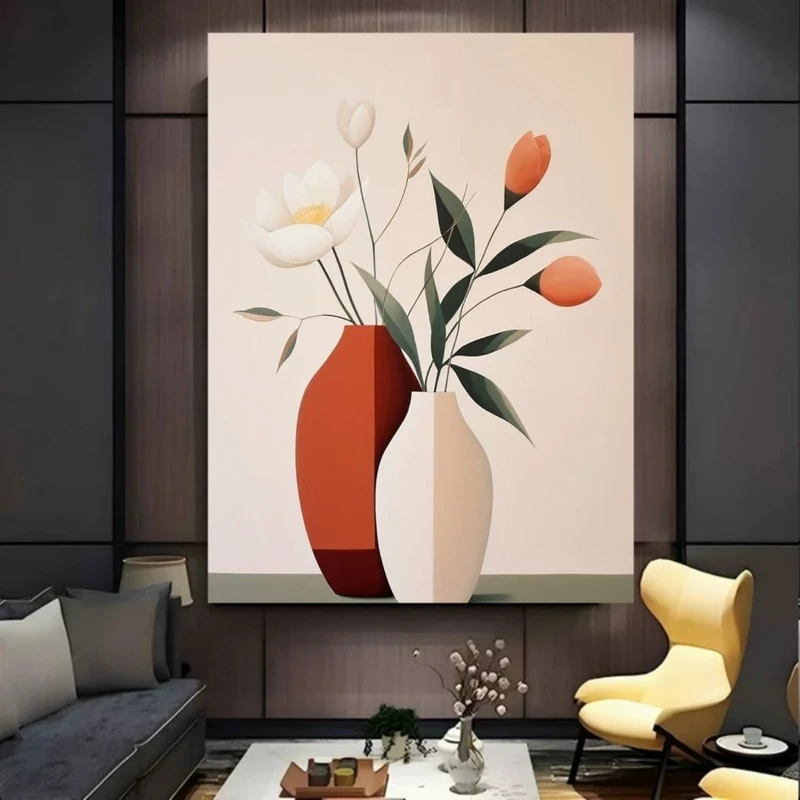 پوستر پارچه ای طرح مخمل  گلدان کوزه ای مدل مینیمال کد BK57942