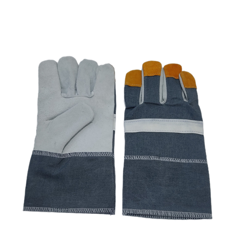 دستکش ایمنی مدل کف چرم برزنتی سر انگشت چرم