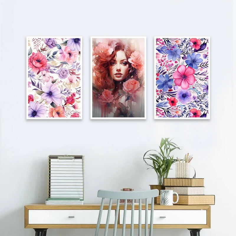 تابلو بکلیت طرح چهره و گل مدل شاین اکلیلی W-1211 مجموعه 3 عددی