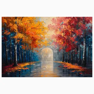 کاغذ دیواری طرح جاده بارانی مدل مسیر پائیزی کد AR304091