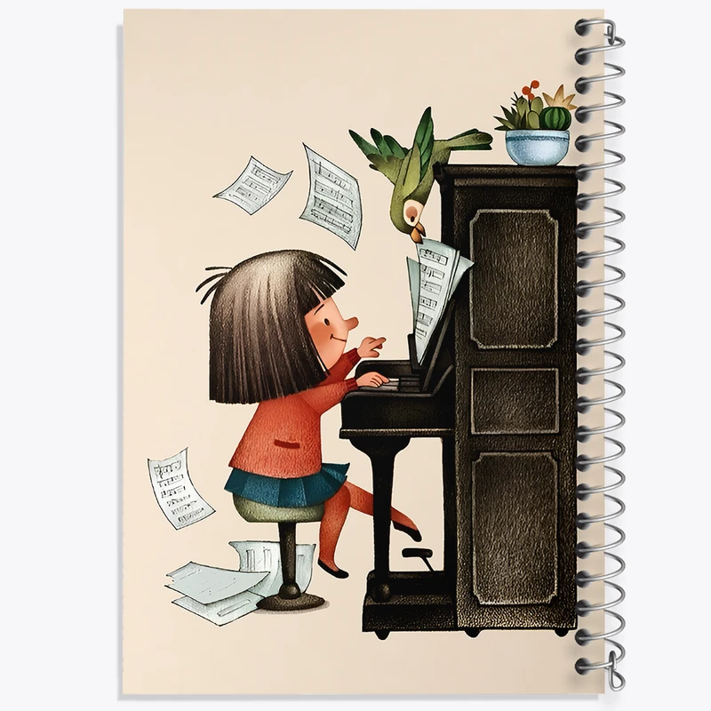 دفتر ژورنال نویسی 50 برگ خندالو مدل نقطه ای طرح دختر پیانیست کد F6883