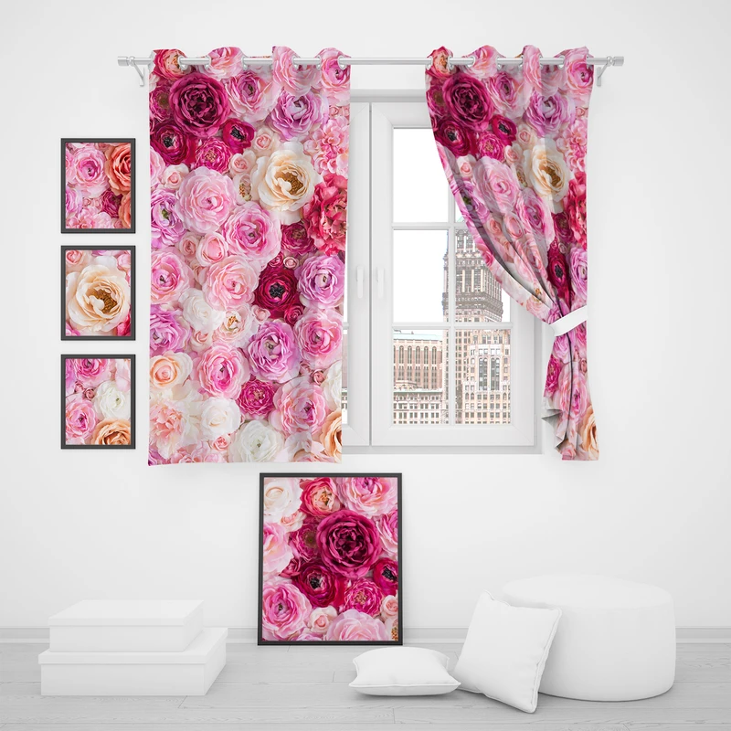 پرده مدل دسته رز P2-137 سایز 140x180 سانتی متر