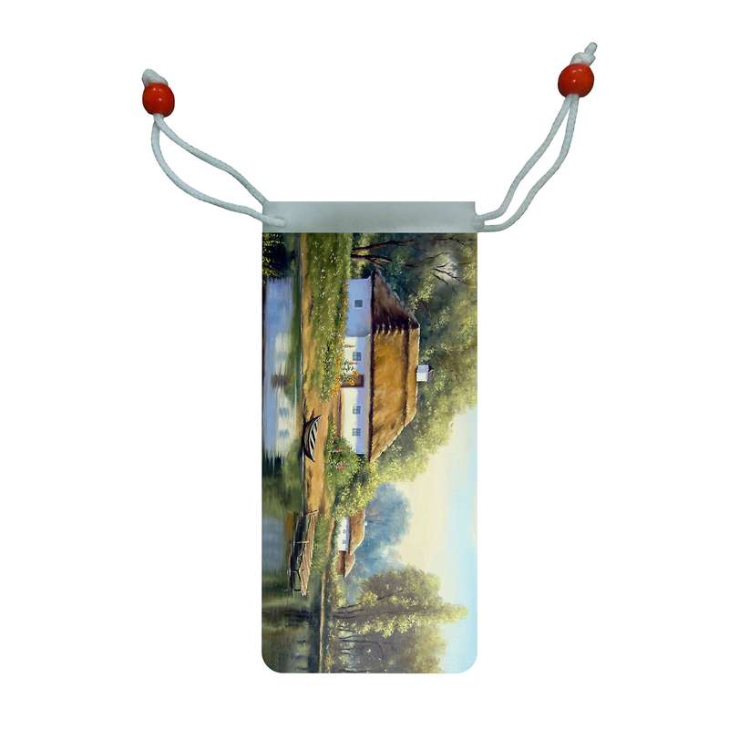 کاور عینک اطلس آبی طرح نقاشی رئالیسم کلبه و رودخانه و قایق و جنگل مدل KE1009