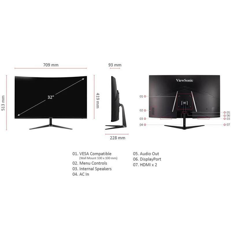 مانیتور خمیده گیمینگ 32 اینچ ویوسونیک مدل VX3218C-2K با وضوح QHD، پنل VA و نرخ بروزرسانی 180 هرتز