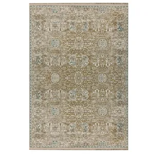 فرش ماشینی 500 شانه فرش مهدیان زمینه نسکافه‌ای حاشیه زیتونی مدل کد 1112