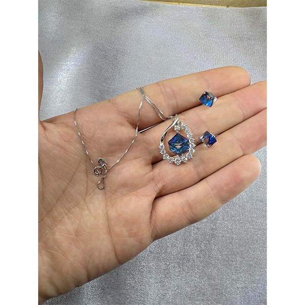 نیم ست نقره زنانه سواروسکی مدل مکعب جواهری خاص کد 54899