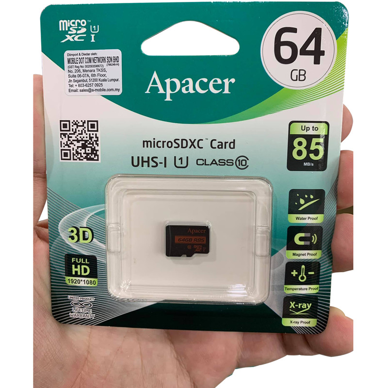 کارت حافظه microSDXC اپیسر مدل AP64G کلاس 10 استاندارد UHS-I U1 سرعت 85MBps ظرفیت 64 گیگابایت
