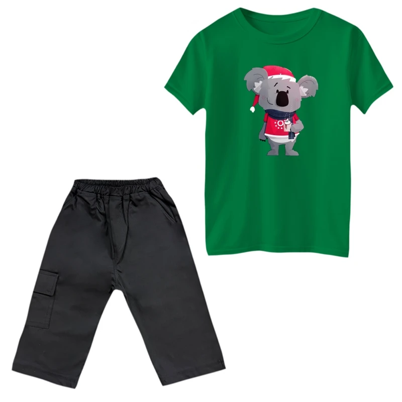 ست تی‌شرت و شلوارک پسرانه مدل کوالا و کلاه