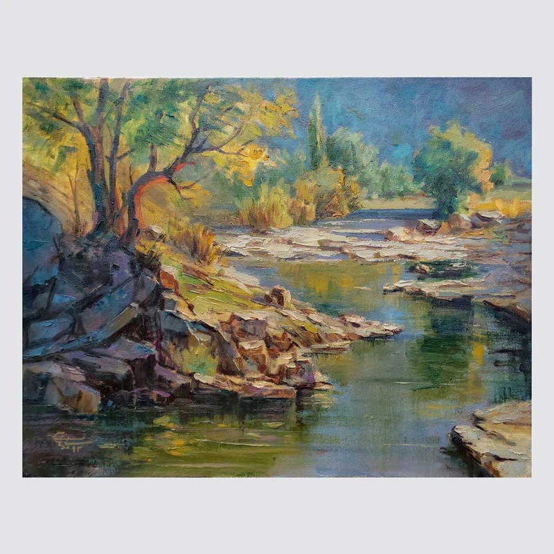 تابلو نقاشی رنگ روغن مدل صبحگاه برکه