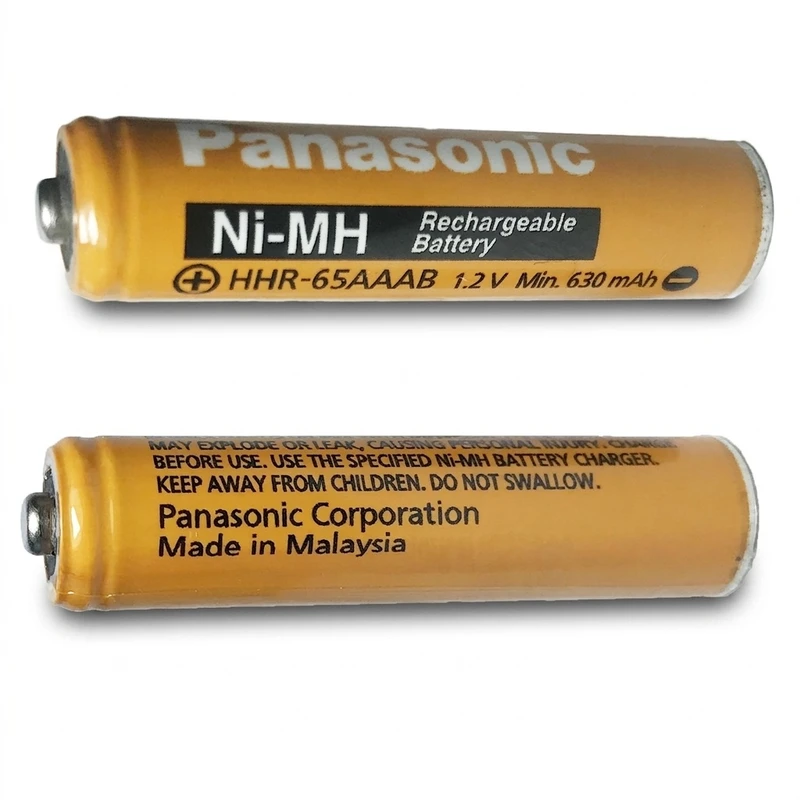 باتری نیم قلمی قابل شارژ تلفن بی سیم پاناسونیک مدل ni-mh-hhr-65aaab بسته دو عددی
