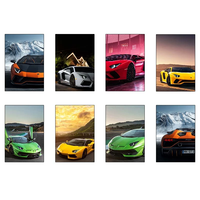 پوستر کارنيکا طرح لامبورگینی اونتادور Lamborghini Aventador کد 17995 مجموعه 8 عددی