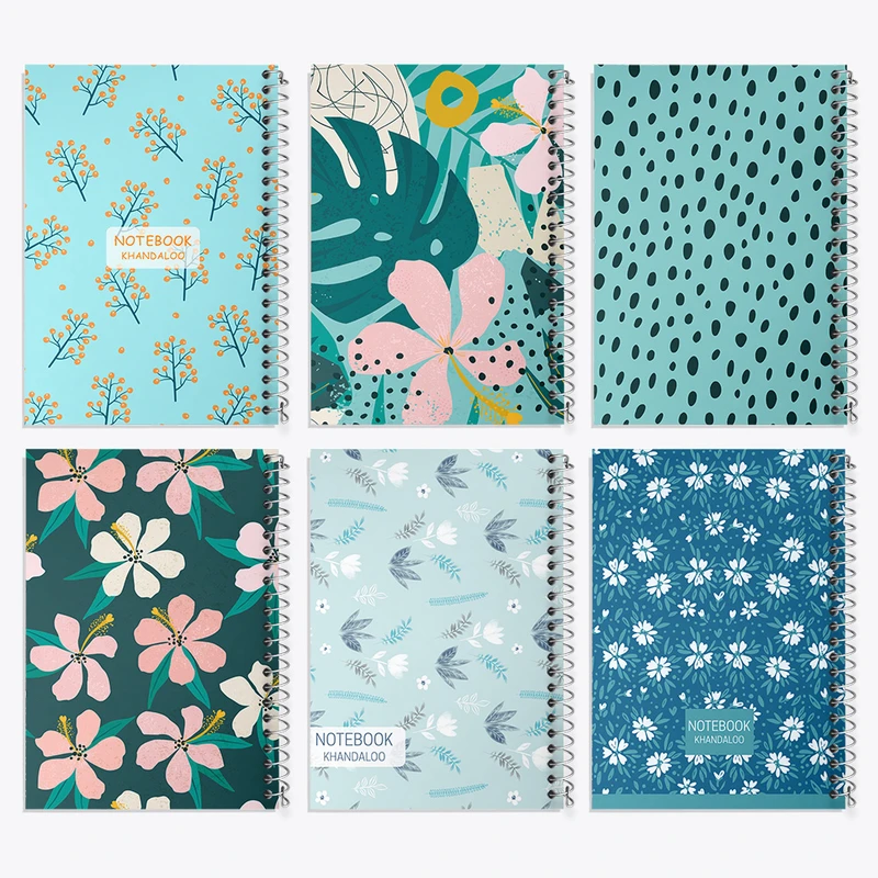 دفتر مشق 100 برگ خندالو طرح گل آبی کد 82 مجموعه 6 عددی