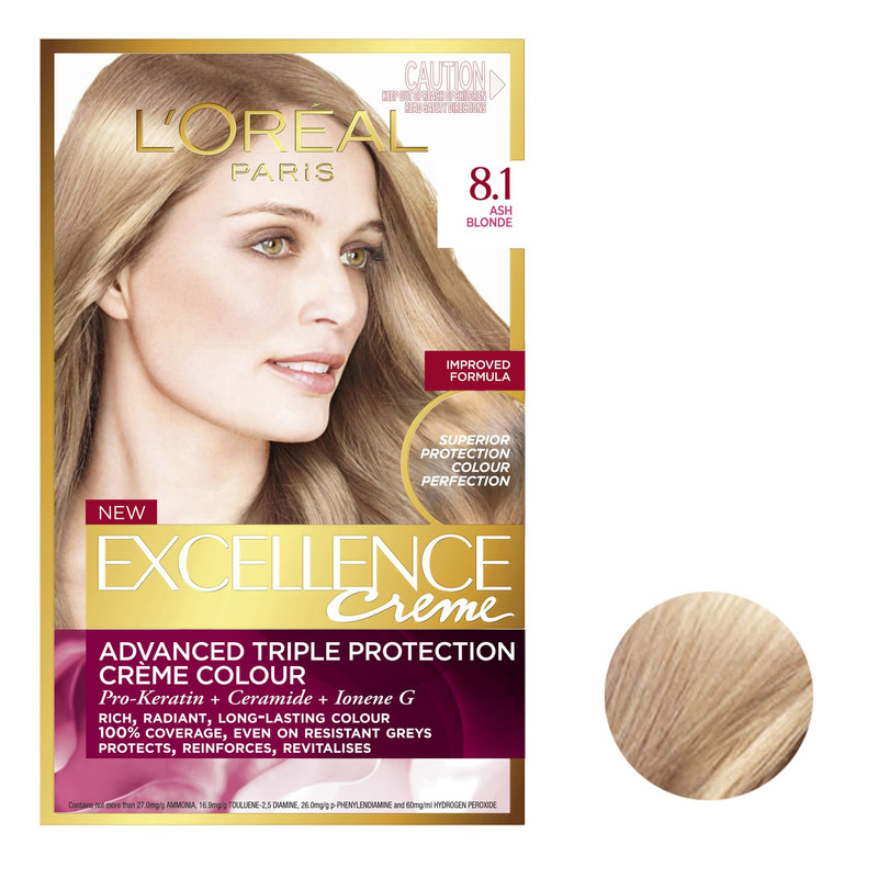 کیت رنگ مو لورآل مدل Excellence شماره 8.1 حجم 48 میلی لیتر رنگ بلوند دودی روشن