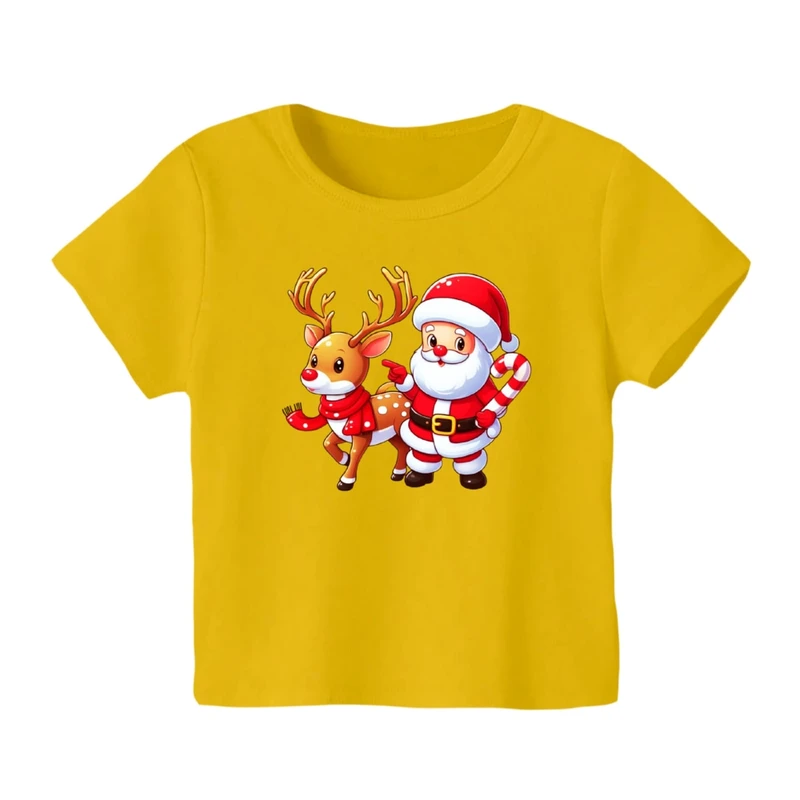 تی شرت آستین کوتاه بچگانه مدل بابانوئل و گوزن کریسمس کد 7