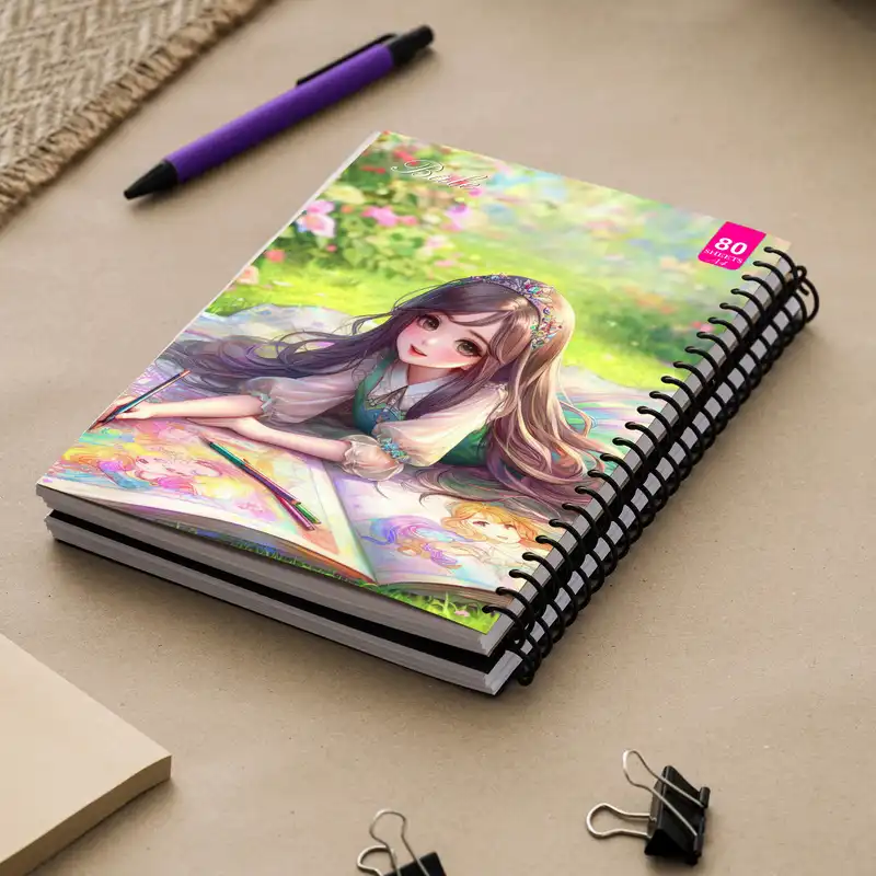 دفتر نقاشی 80 برگ بله مدل رحلی طرح فانتزی دختر نقاش کد A4-M82