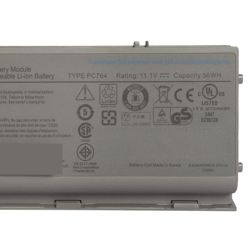 عکس شماره 3 : باتری لپ تاپ 6 سلولی مدل pc764 مناسب برای لپ تاپ دل d620