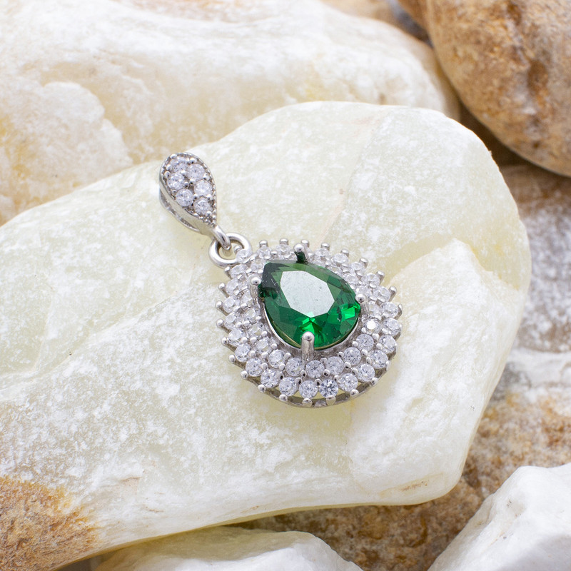 آویز گردنبند نقره زنانه مدل زمرد AMT-M113 آویز گردنبند نقره زنانه مدل زمرد AMT-M113