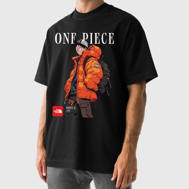 تی شرت آستین کوتاه مردانه مدل انیمه ای وان پیس طرح لوفی کد anm557