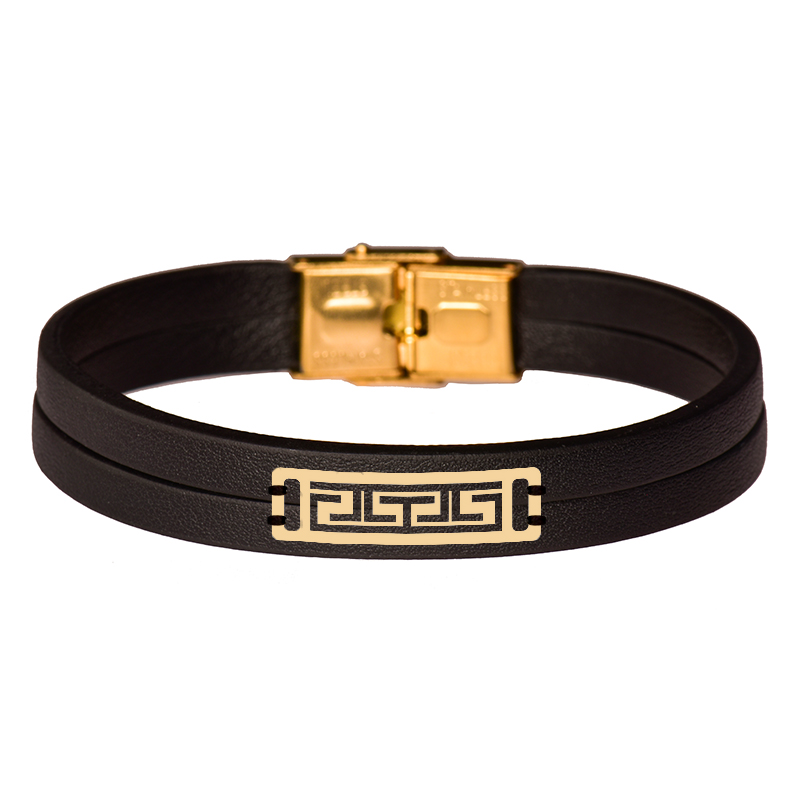 دستبند طلا 18 عیار مردانه کرابو طرح هندسی مدل Kr102363