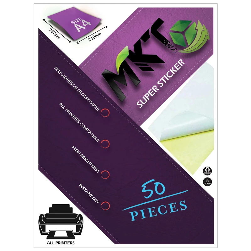 کاغذ پشت چسبدار A4 ام کی تی مدل براق کد M01 بسته 100 عددی