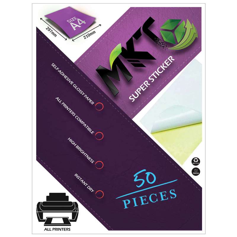 کاغذ A4  پشت چسب دار ام کی تی مدل براق بسته 25 عددی