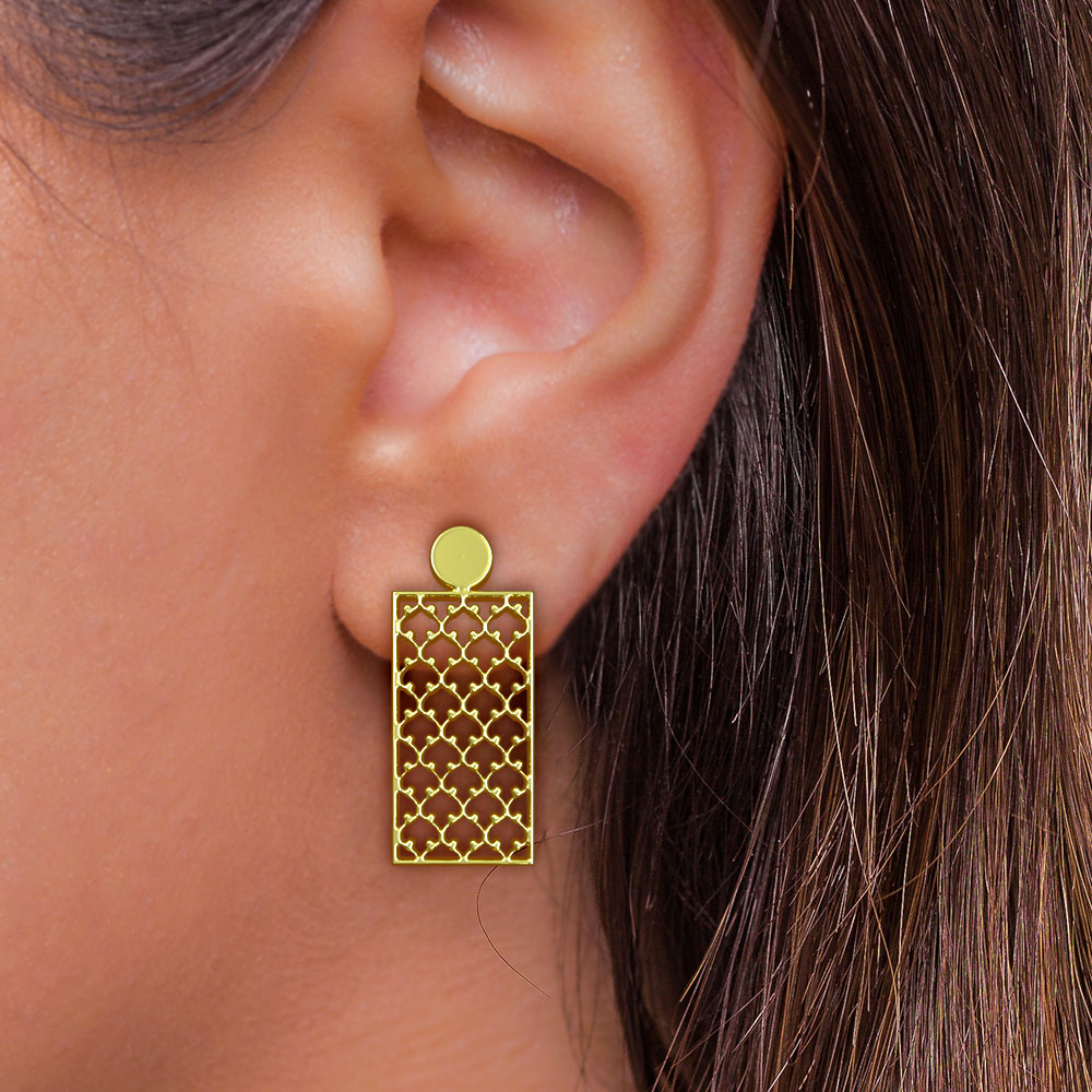 گوشواره طلا 18 عیار زنانه مدوپد مدل مستطیل کد GA1-10510