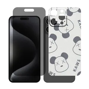 Glass Together model privacy screen protector suitable for Apple iPhone 15 Pro Max mobile phone with cover sticker on the back of the phone