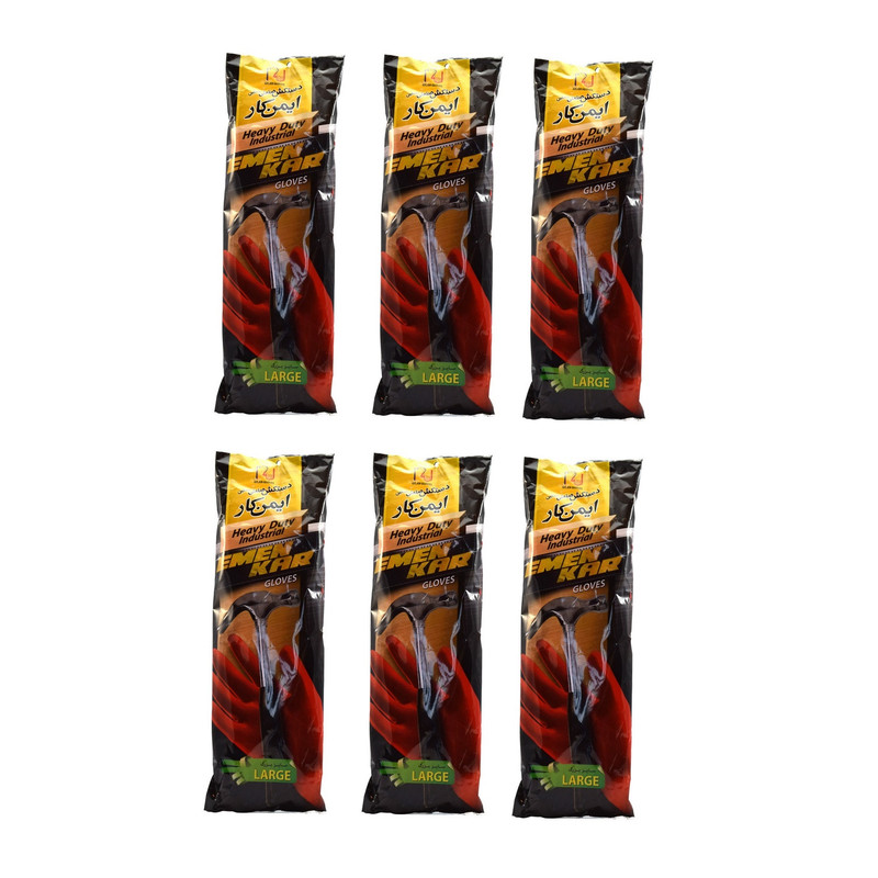 دستکش صنعتی گیلان مدل ایمن کار کد L بسته 6 عددی