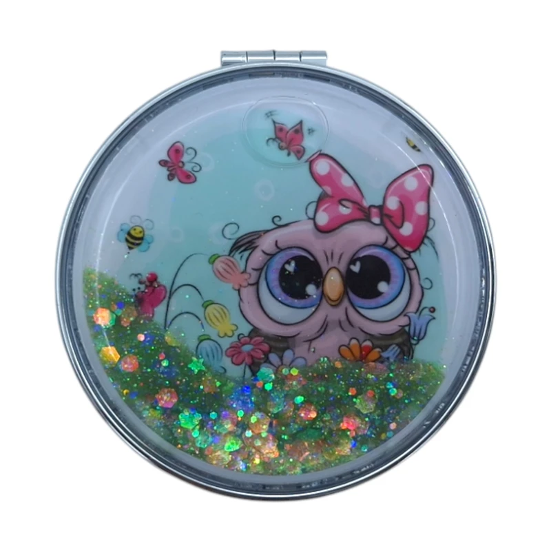 آینه آرایشی تاشو جیبی مدل دوطرفه طرح جغد آکواریومی کد 1002