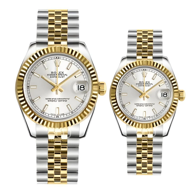 ست ساعت مچی عقربه ای زنانه و مردانه  مدل دیت جاست خطی ساده کد sfs01