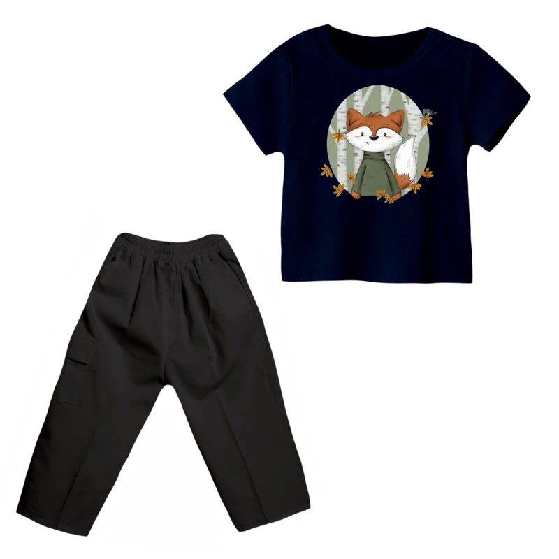 ست تی شرت و شلوارک پسرانه مدل روباه کد 2