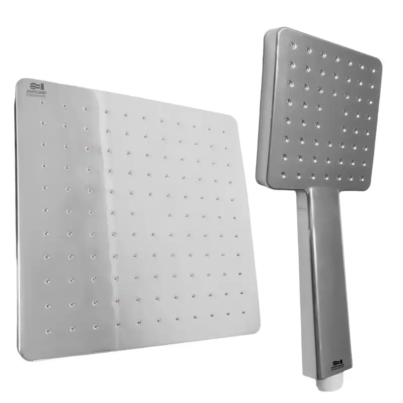 سردوش حمام شیرآلات بهداشتی پارس شید فاتح مدل مربع رسوب گیر اتومات کد c3 مجموعه 2 عددی