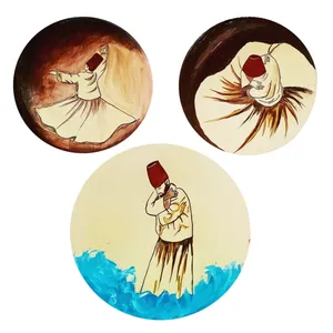 بشقاب دیوارکوب سفالی طرح رقص سماع مجموعه 3 عددی