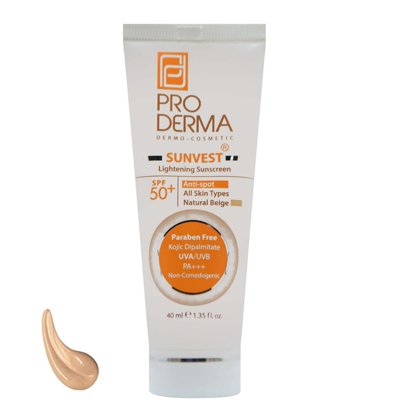 کرم ضد آفتاب رنگی پرودرما SPF 50 مدل NB50 محافظ UVA ،UVB و PA+++، ضد لک،مناسب انواع پوست حجم 40 میلی‌لیتر