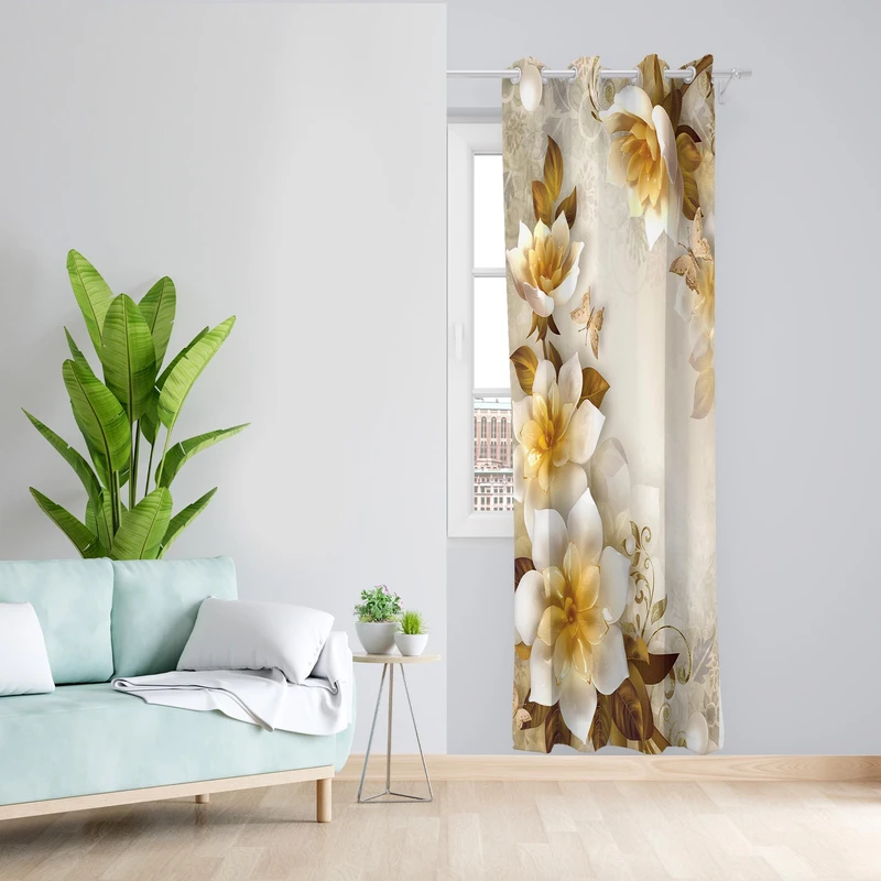 پرده طرح فلاور گلد مدل مخمل پانچی کد 1393 z سایز 140x200 سانتی متر