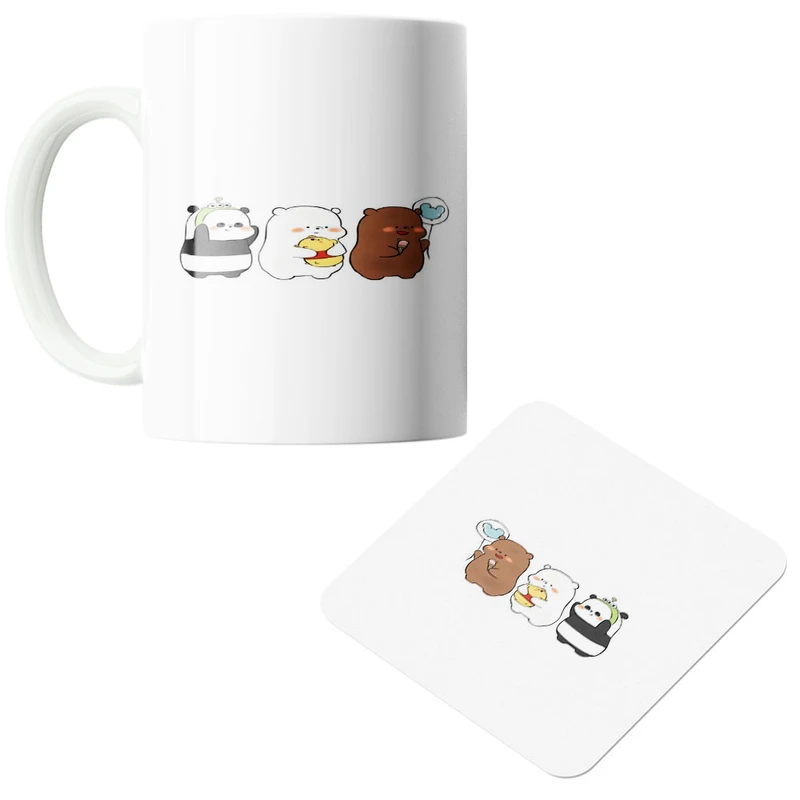 ماگ پاد آفرین مدل خرس های کله فندقی کد 704 به همراه زیر لیوانی 