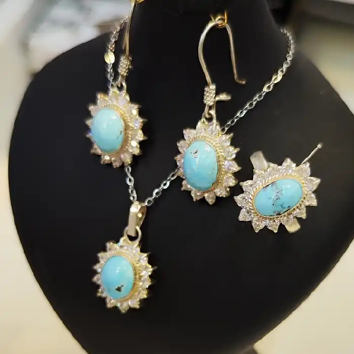 نیم ست نقره زنانه مدل سنگ فیروزه نیشابور کد 780