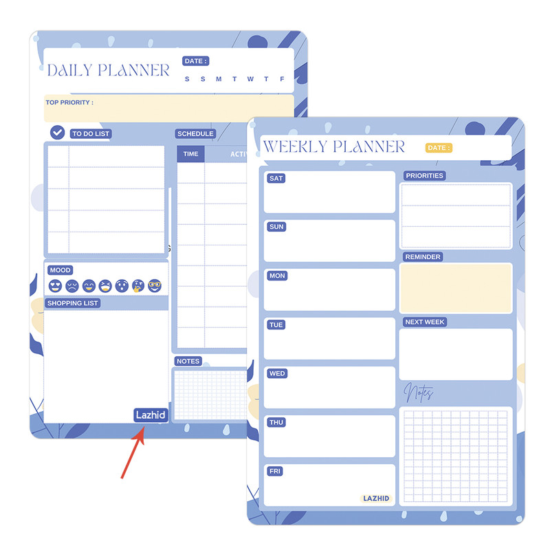 تخته وایت برد لاژید مدل آهنربایی طرح پلنر روزانه و هفتگی سایز 20X30 سانتیمتر مجموعه 2 عددی