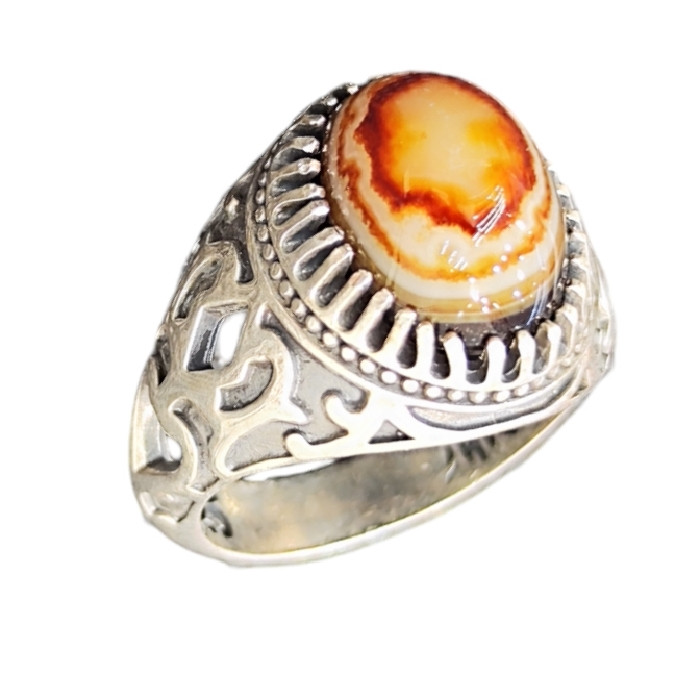 انگشتر نقره مردانه مدل سنگ باباقوری کد 702