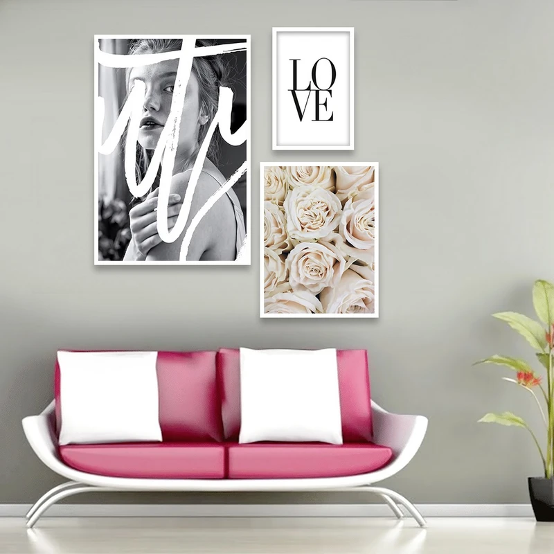 تابلو بکلیت طرح عشق و گل مدل شاین اکلیلی W-827 مجموعه 3 عددی