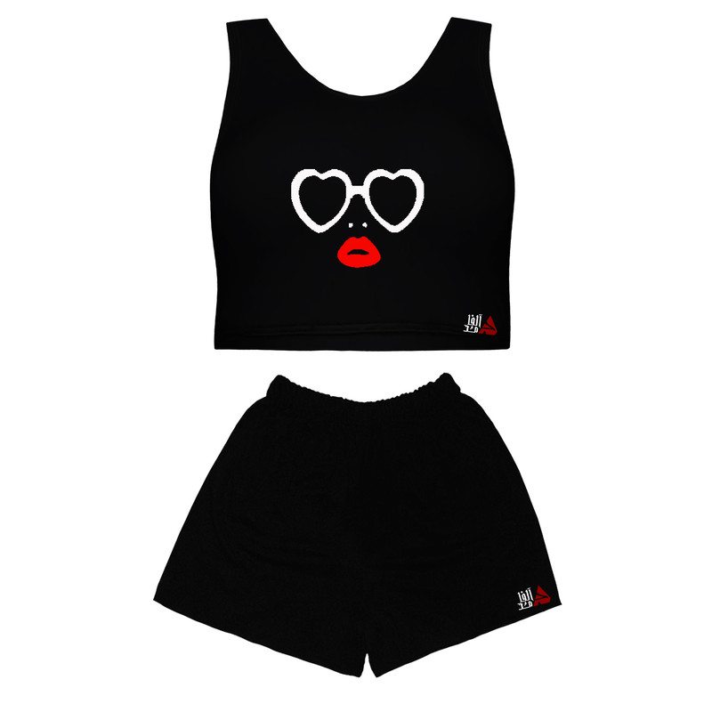 ست تاپ و شلوارک زنانه مدل Girl کد b037 رنگ مشکی