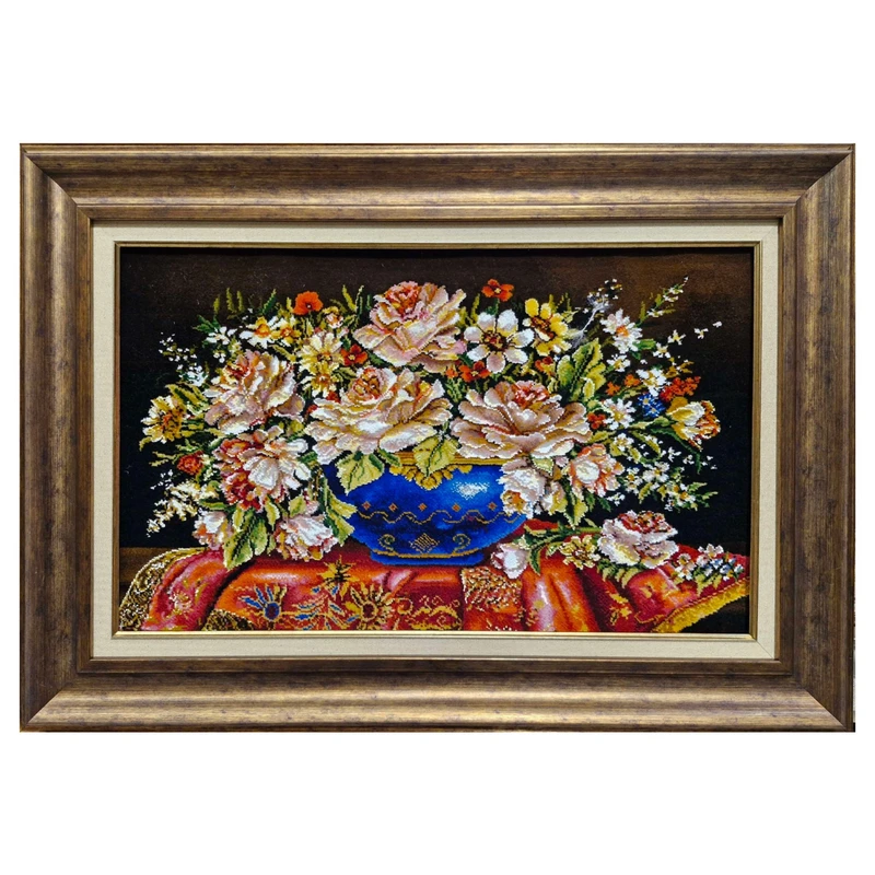 تابلو فرش دستباف طرح گلدان ابریشمی کد DL003
