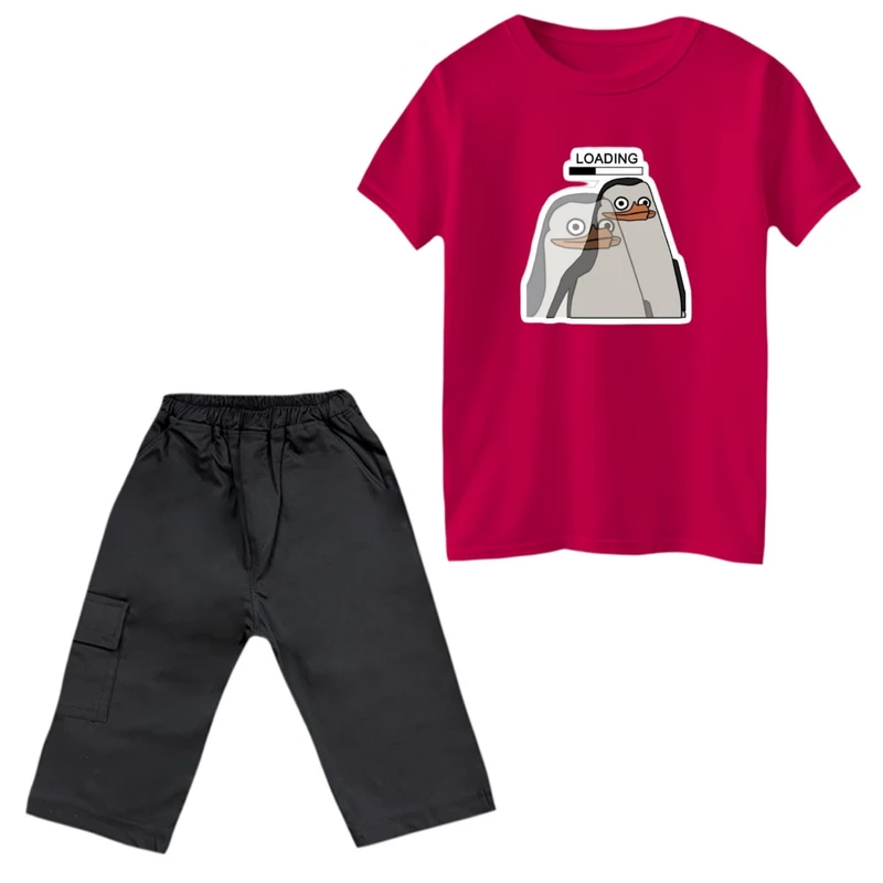 ست تی‌شرت و شلوارک پسرانه مدل پنگوئن