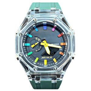 ساعت مچی عقربه ای مدل دو زمانه پمپی قاب شفاف کد s-m