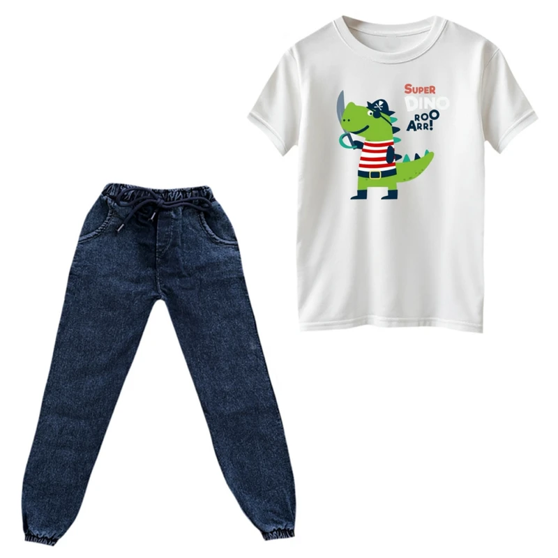 ست تی‌شرت و شلوار پسرانه مدل دایناسور کد 02