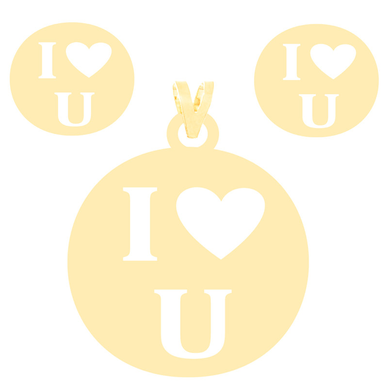 نیم ست طلا 18 عیار زنانه کرابو طرح I LOVE U مدل Kr8043